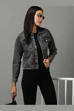 SHOWOFF Women Washed Crop Denim Jacket