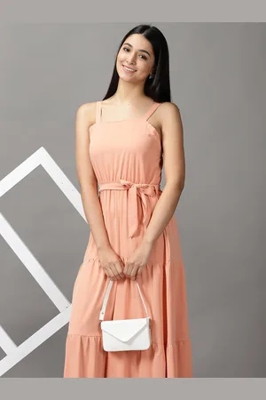 SHOWOFF Women Peach-Coloured Shoulder Straps Maxi Dress