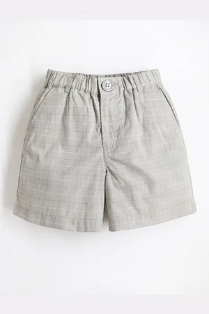 Cherry Crumble Boys Checked Mid-Rise Pure Cotton Shorts