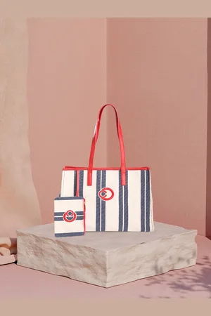 Caprese Striped Oversized Shopper Canvas Cotton Tote Bag