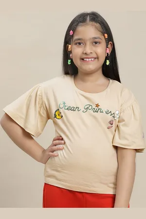 Kidsville Girls Disney Princess Printed Round Neck Pure Cotton Relaxed-Fit T-Shirt