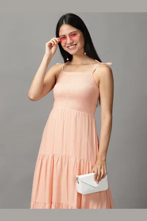 SHOWOFF Women Peach-Coloured Crepe Maxi Dress