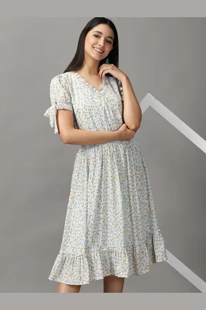 SHOWOFF Women Blue Floral Chiffon Midi Dress