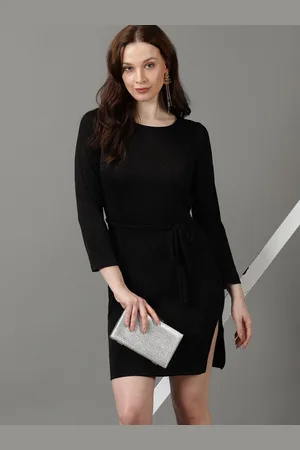 SHOWOFF Striped Sparkly Round Neck Sheath Dress
