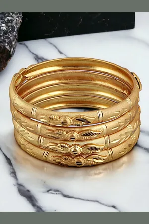 Lucky Jewellery Set Of 4 Gold Plated Floral Design Bangles