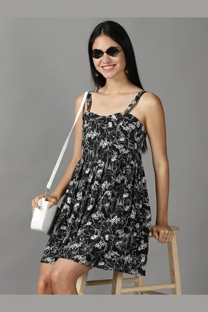 SHOWOFF Women Black & White Floral Crepe Dress