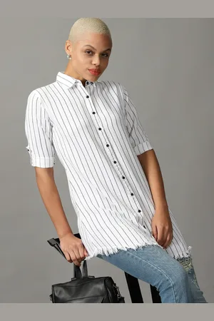 SHOWOFF Women Striped Casual Longline Shirt