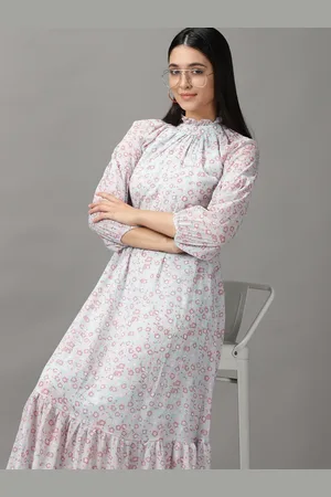 SHOWOFF Women Blue & Pink Floral Chiffon Maxi Midi Dress
