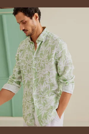 Andamen Premium Slim Fit Floral Printed Linen Casual Shirt