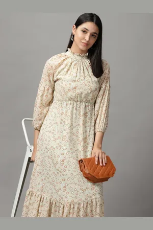 SHOWOFF Women Green & Brown Floral Chiffon Midi Dress