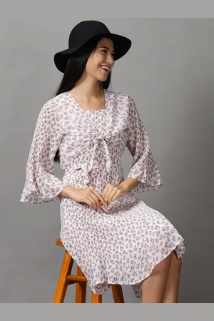 SHOWOFF Women Off White & Coral Floral Printed A-Line Dress