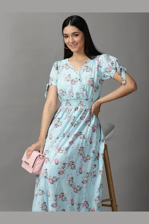 SHOWOFF Women Blue & Pink Floral Chiffon Maxi Dress