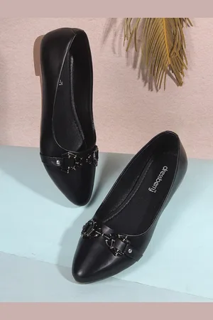 DressBerry Black Embellished Pointed Toe Ballerinas