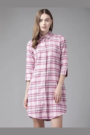 English Navy Checked Cotton Shirt Dress