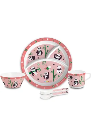 Cello Kidzbee Set of 5 Peach BPA Free Bamboo Buddies Trioplate Melamine Meal Set