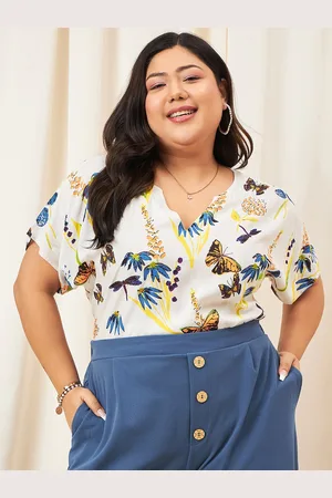 Berrylush Plus Size Floral Printed Regular Top