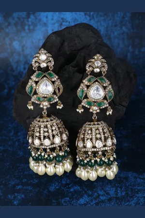 AURAA Trends 22KT Gold-Plated Beaded & Stone Studed Jhumkas