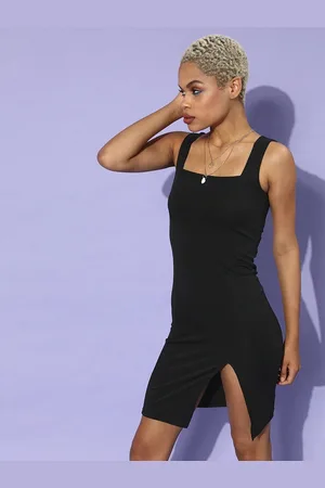U&F Black Shoulder Straps Scuba Bodycon Dress