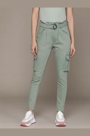 Roadster The Lifestyle Co. Women Stretchable Mom Fit Cargo Style Jeans with Belt
