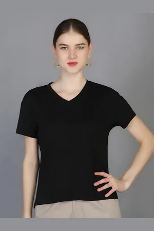 Chemistry Women Black V-Neck T-shirt