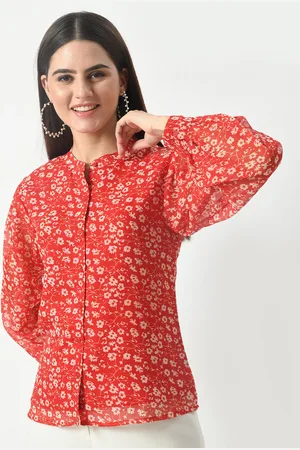 HERE&NOW Floral Printed Georgette Shirt Style Top