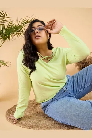 CURVY STREET Plus Size V-Neck Cotton Relaxed Fit T-shirt