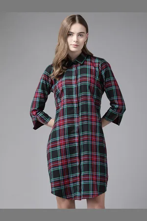 English Navy Checked Cotton Shirt Dress