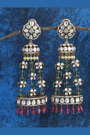 AURAA Trends 22KT Gold Plated Kundan Studded Contemporary Jhumkas