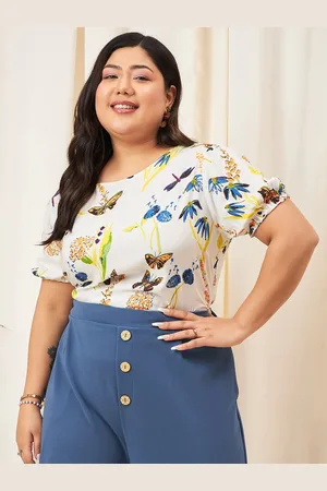 Berrylush Plus Size Floral Print Puff Sleeves Styled Back Top