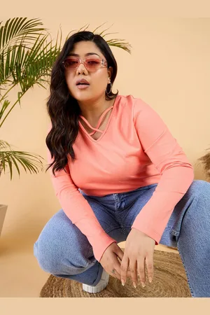 CURVY STREET Plus Size V-Neck Cotton Relaxed Fit T-shirt