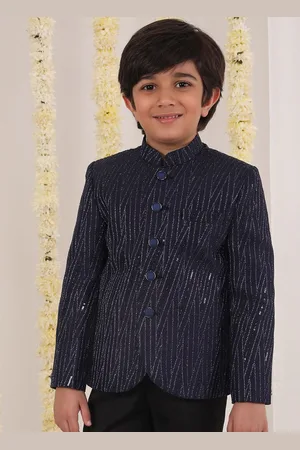 Vastramay Boys Self-Design Mandarin Collar Slim-Fit Single-Breasted Bandhgala Blazer
