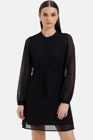 Kazo Self Design Chiffon Fit and Flare Mini Dress