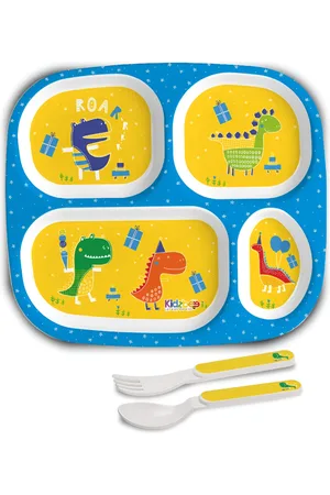 Cello Kidzbee Set of 3 BPA Free Quadmeal Dino Party Melamine Meal Set