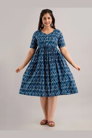 Celebravo Ikat Print Maternity Cotton Pleated Fit & Flare Dress