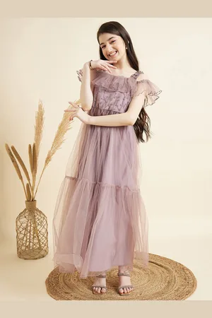 Cherry & Jerry Girls Embellished Square Neck Flutter Sleeves Tiered Maxi Dress
