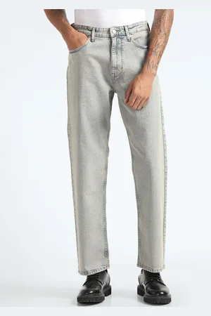 Flying Machine Men Relaxed Fit High-Rise Clean Look Cropped Stretchable Jeans