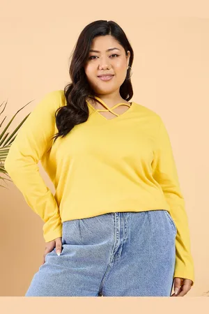 CURVY STREET Plus Size V-Neck Cotton Relaxed Fit T-shirt