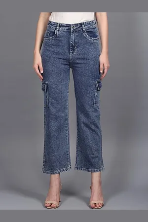 BAESD Girls Comfort Straight Fit High-Rise Clean Look Cotton Cargo Jeans