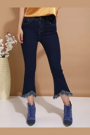 LULU & SKY Women Flared Mid-Rise Dark Shade Clean Look Stretchable Cropped Jeans
