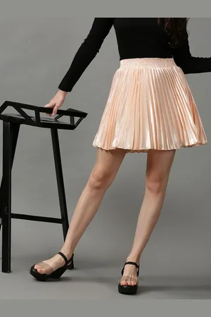 SHOWOFF Women Peach-Coloured Solid Flared Mini Skirt