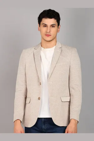 Mast & Harbour Khaki Self-Design Notched Lapel Slim-Fit Single Breasted Casual Blazer