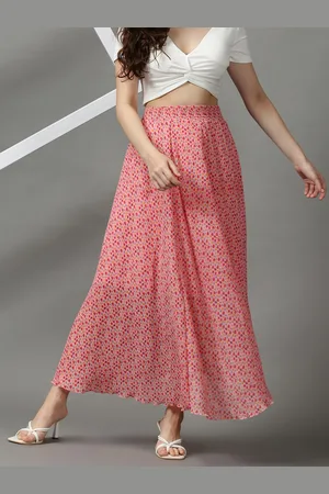 SHOWOFF Women Pink Printed Maxi Flared Skirt