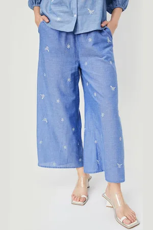 Max Collection Women Floral Embroidered Pure Cotton Parallel Trousers