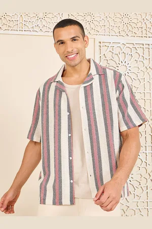 Styli Cotton Striped Resort Collar Relaxed Knit Shirt