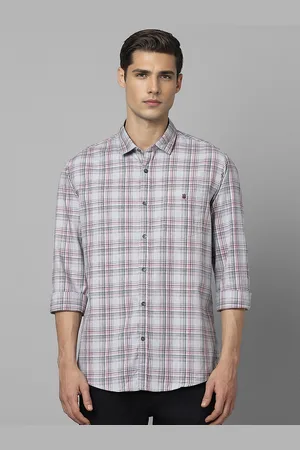 Louis Philippe Men Grey Slim Fit Checked Casual Shirt