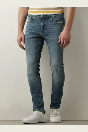 SELECTED Men Slim Fit Slash Knee Heavy Fade Stretchable Jeans