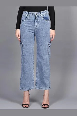 BAESD Girls Comfort Straight Fit High-Rise Clean Look Cotton Cargo Jeans