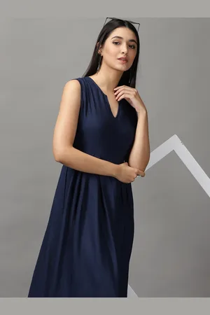 SHOWOFF Women Navy Blue Solid Maxi Dress