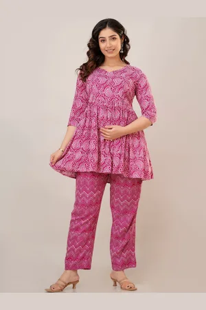 Celebravo Paisley Printed Round Neck Flared A-Line Maternity Kurti With Trouser