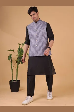 SHIWAM ETHNIX Striped Printed Mandarin Collar Long Sleeves Kurta with Pyjamas
